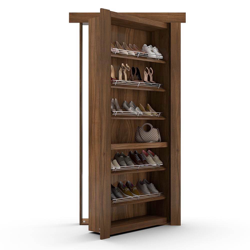 Hidden Flush Mount Walnut Shoe Rack Door - Tampa Home & Garden Store