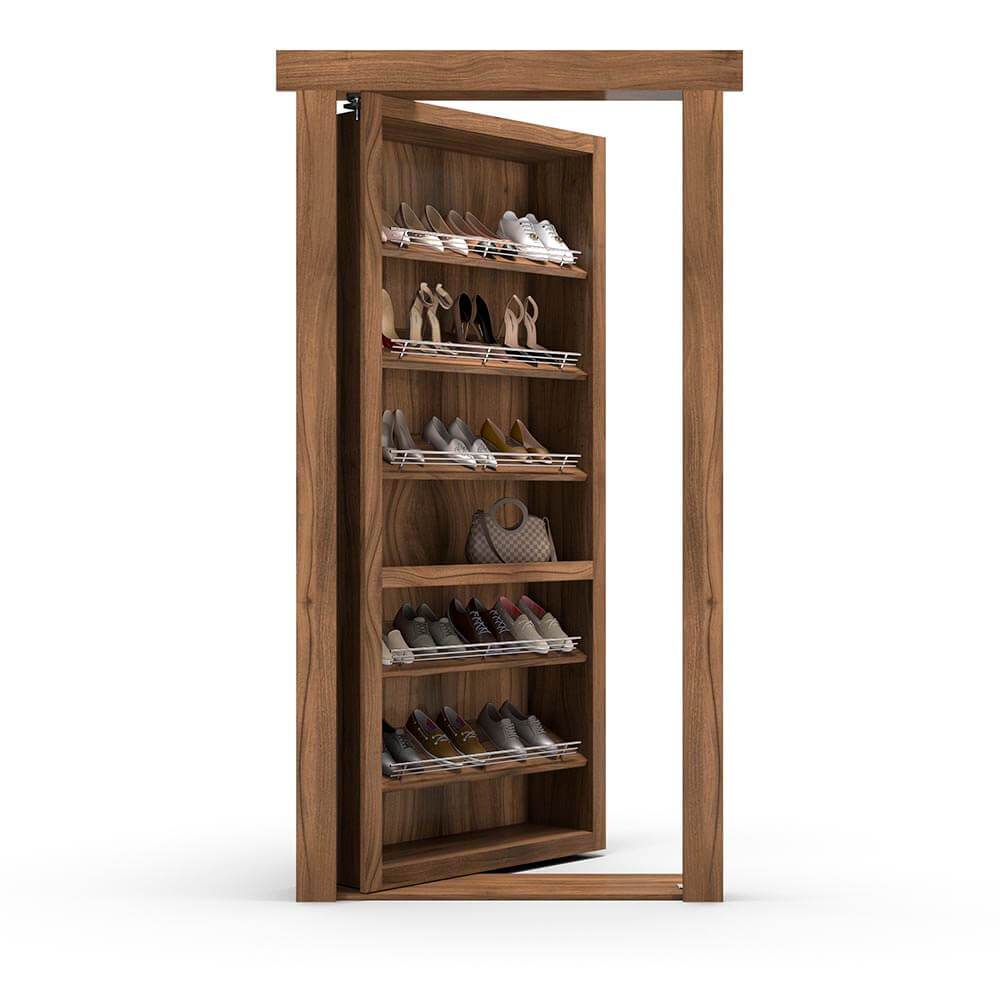 Hidden Flush Mount Walnut Shoe Rack Door - Tampa Home & Garden Store
