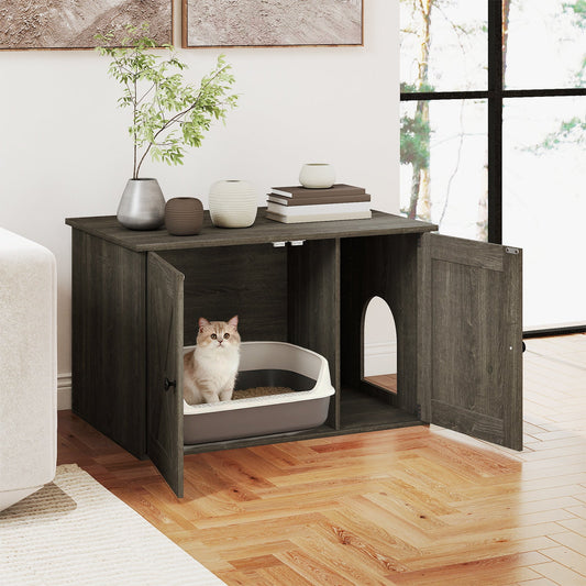 Hidden Cat Litter Box Enclosure Furniture with Divider-Oak - Tampa Home & Garden Store