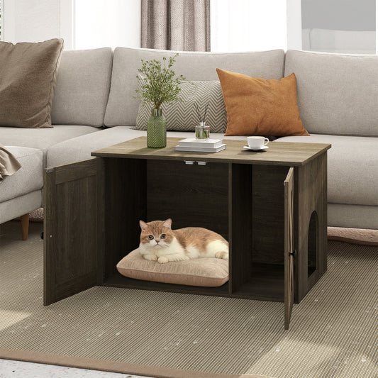 Hidden Cat Litter Box Enclosure Furniture with Divider-Oak - Tampa Home & Garden Store