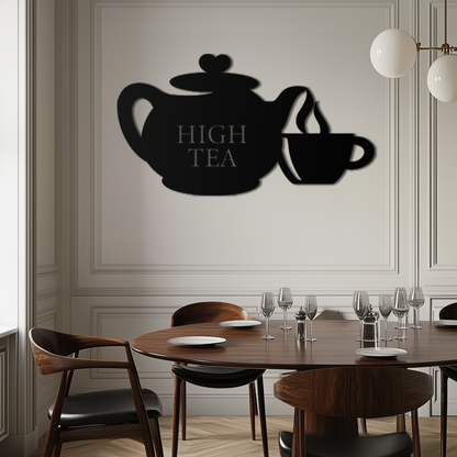 High Tea Teapot & Cup Metal Wall Art – Elegant Black Steel Tea-Time Decor for Kitchen, Café, and Dining Spaces- KAF440 - Tampa Home & Garden Store