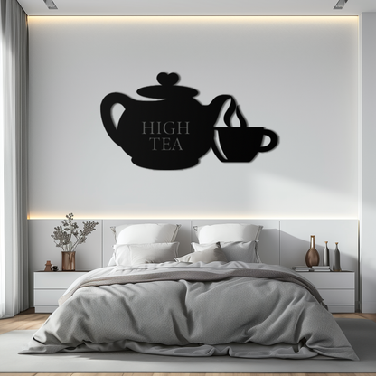 High Tea Teapot & Cup Metal Wall Art – Elegant Black Steel Tea-Time Decor for Kitchen, Café, and Dining Spaces- KAF440 - Tampa Home & Garden Store