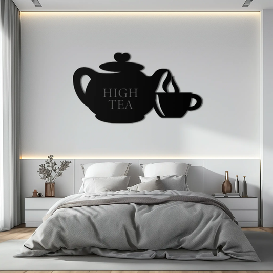 High Tea Teapot and Cup black metal wall art silhouette with HIGH TEA text Enova Art on Tampa Home & Garden Store