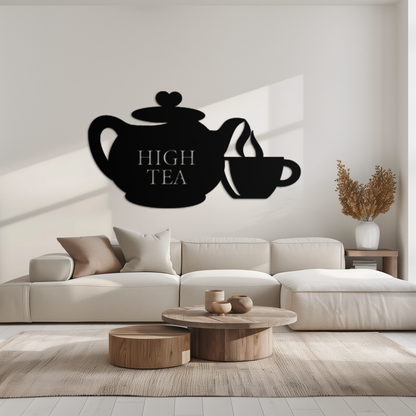 High Tea Teapot & Cup Metal Wall Art – Elegant Black Steel Tea-Time Decor for Kitchen, Café, and Dining Spaces- KAF440 - Tampa Home & Garden Store
