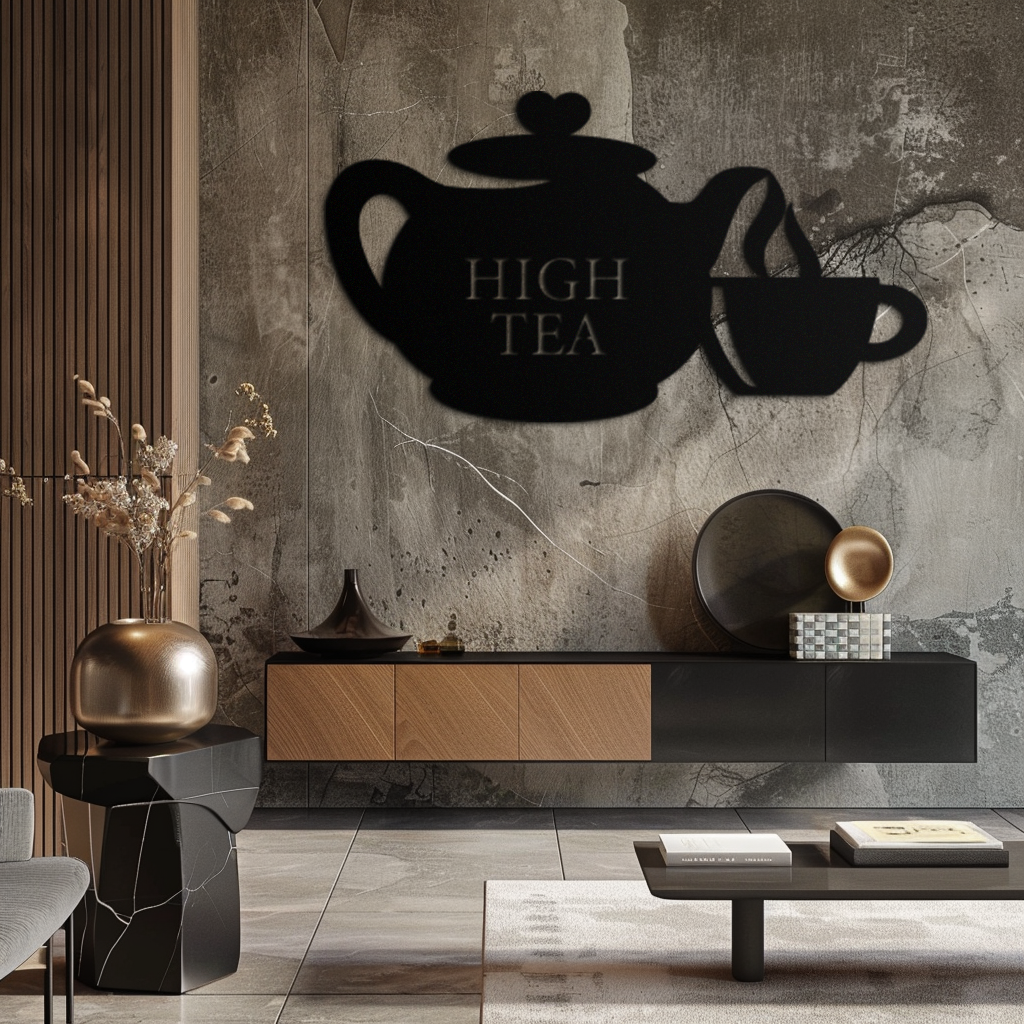 High Tea Teapot & Cup Metal Wall Art – Elegant Black Steel Tea-Time Decor for Kitchen, Café, and Dining Spaces- KAF440 - Tampa Home & Garden Store