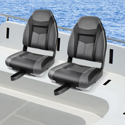 High Back Folding Boat Seats with Black Grey Sponge Cushion and Flexible Hinges - Tampa Home & Garden Store