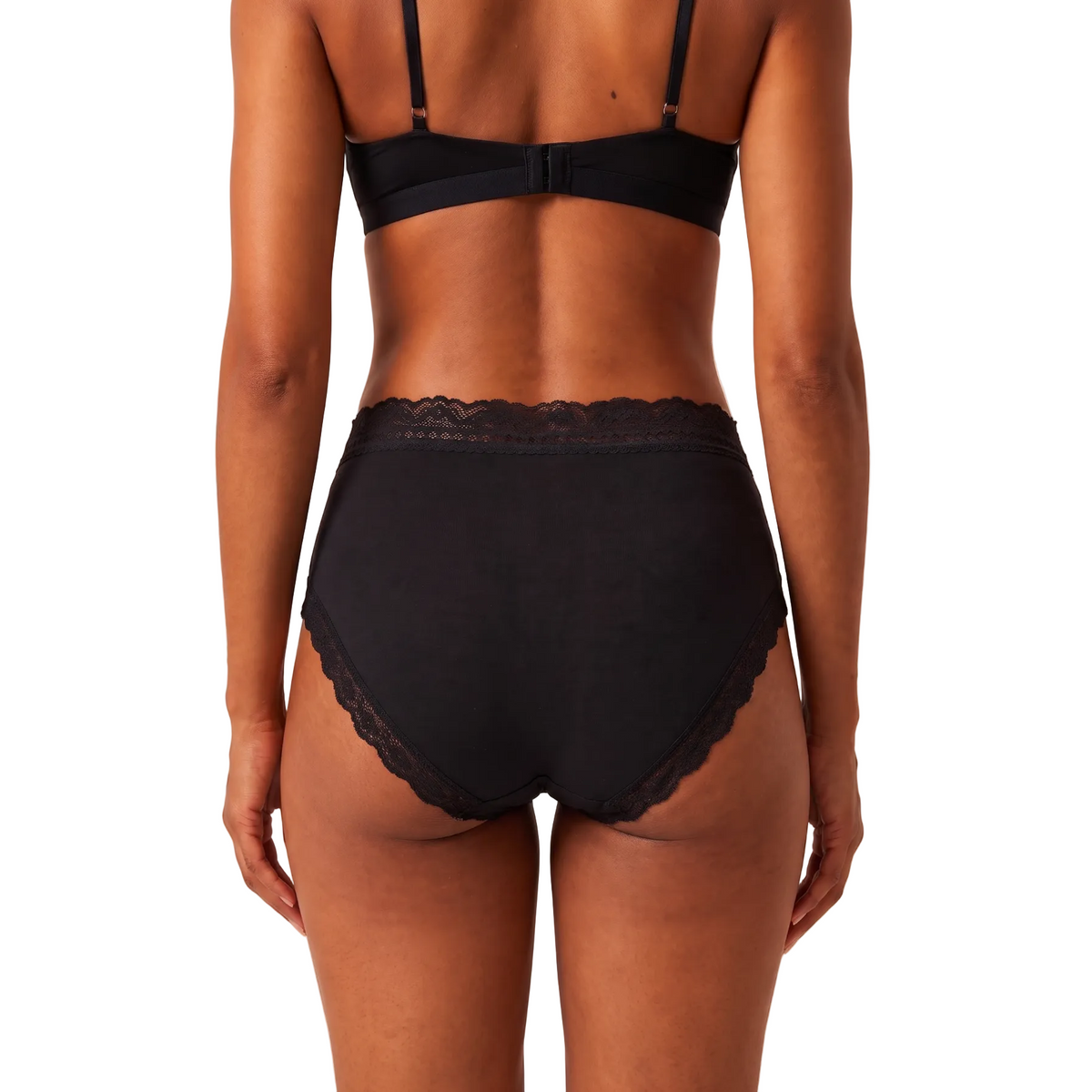 Organic Lace High Rise Brief in black, organic cotton with scalloped lace trim on Tampa Home & Garden Store