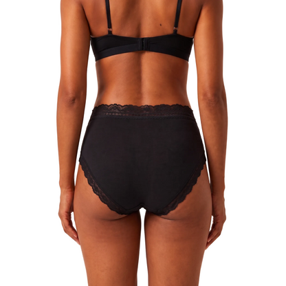 Organic Lace High Rise Brief in black, organic cotton with scalloped lace trim on Tampa Home & Garden Store