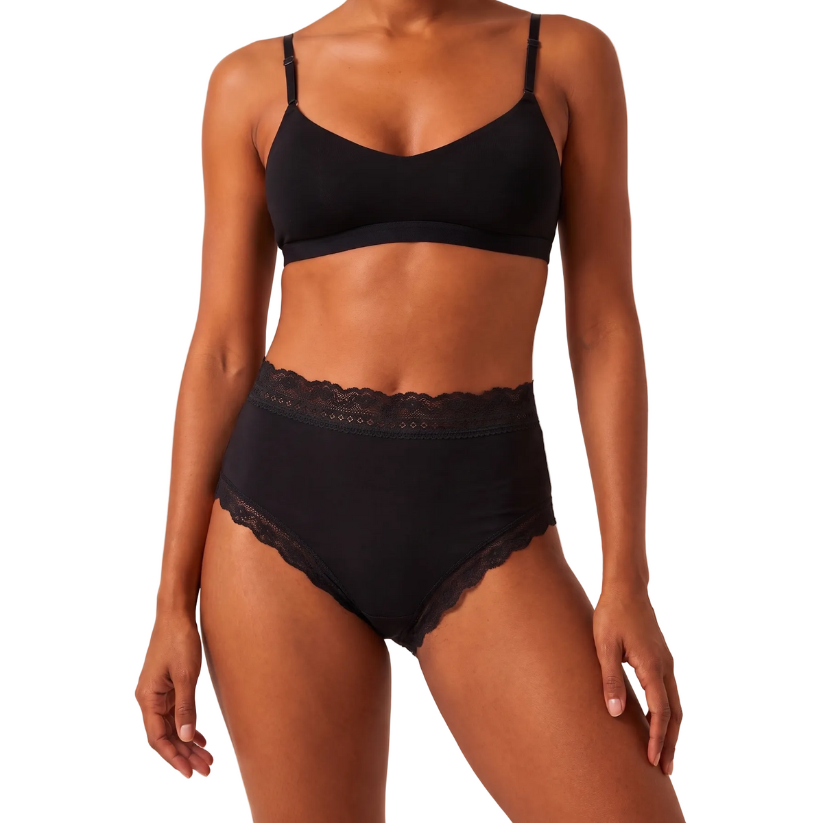 Soft Organic Cotton And Lace High Rise Briefs