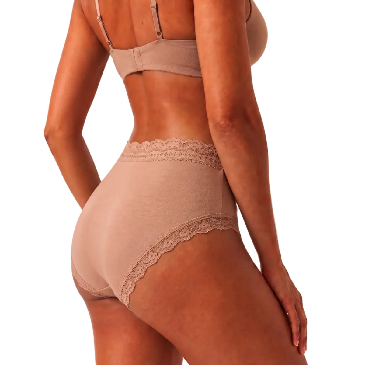 Organic Lace High Rise Brief by Net Positive in beige organic cotton with lace trim on Tampa Home & Garden Store