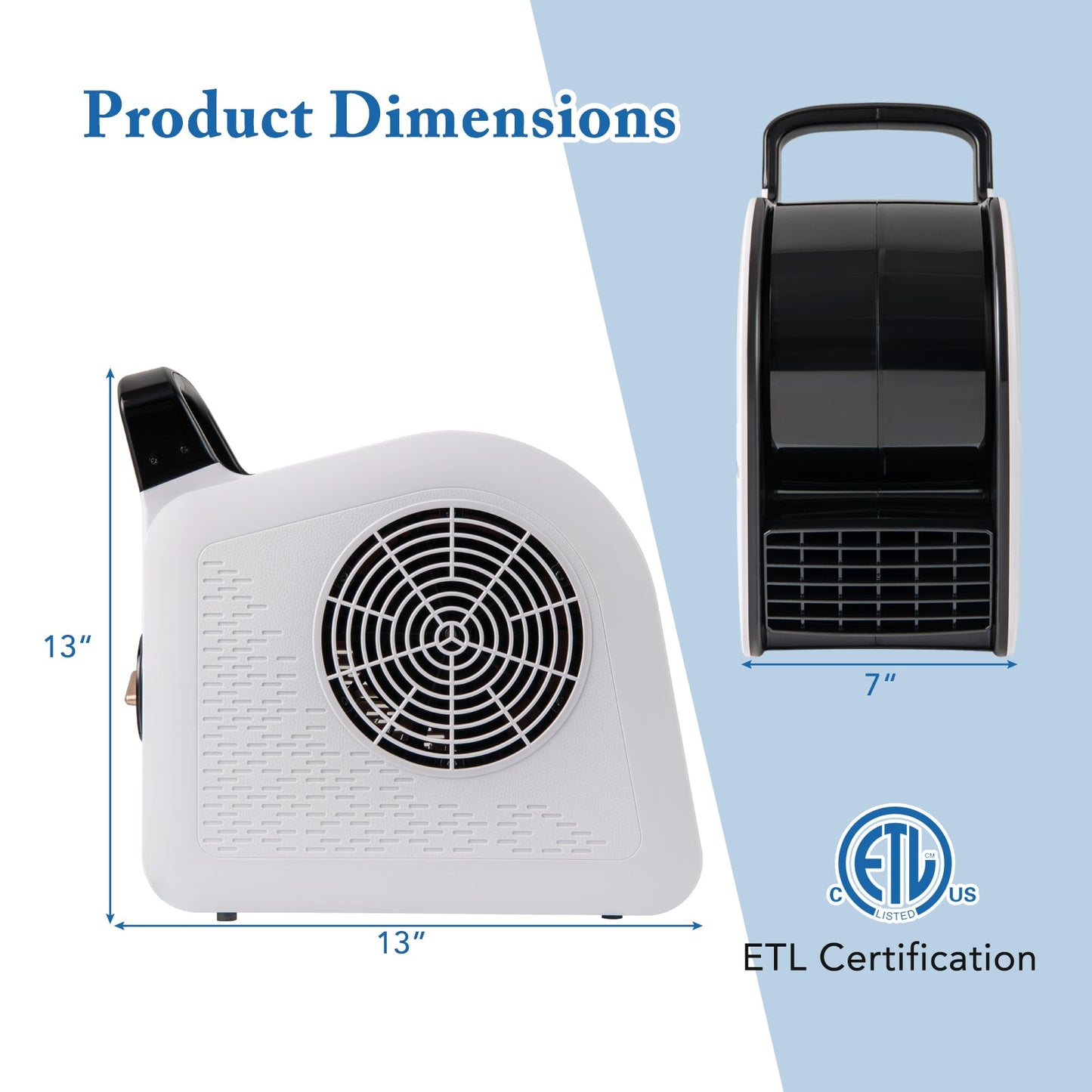 Ventilador Soplador de Alta Velocidad con 3 Velocidades y Cabezal Giratorio de 185°