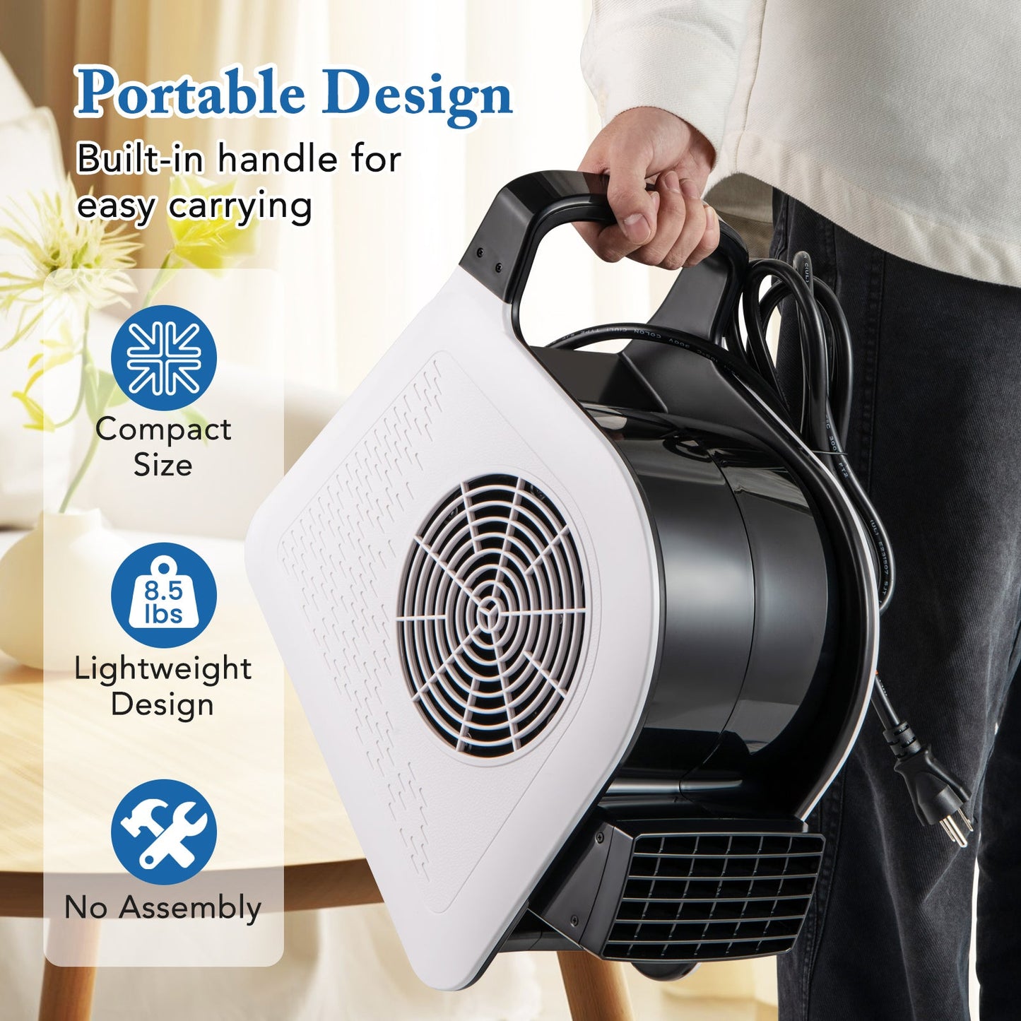 Ventilador Soplador de Alta Velocidad con 3 Velocidades y Cabezal Giratorio de 185°