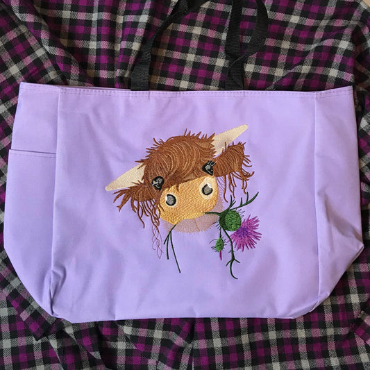 Highland Coo Cute Cow Scottish Thistle Embroidered Tote - Tampa Home & Garden Store