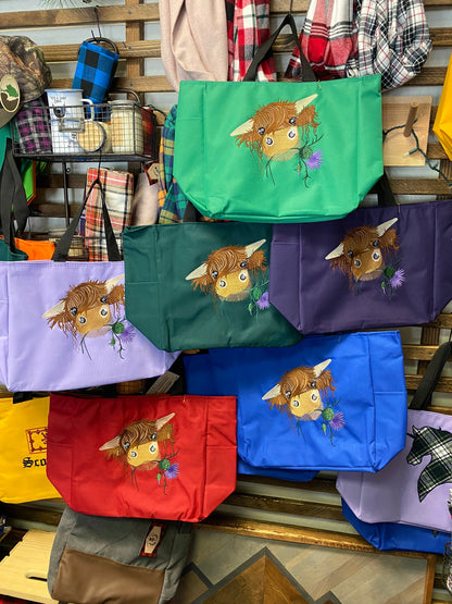 Highland Coo Cute Cow Scottish Thistle Embroidered Tote - Tampa Home & Garden Store