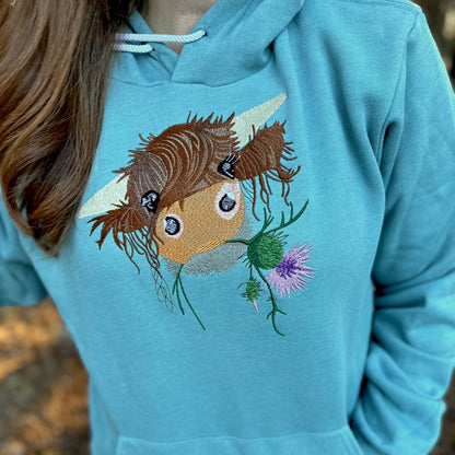 Highland Coo Cute Hairy Cow Embroidered Soft Fleece Unisex Sweatshirt Hoodie - Tampa Home & Garden Store
