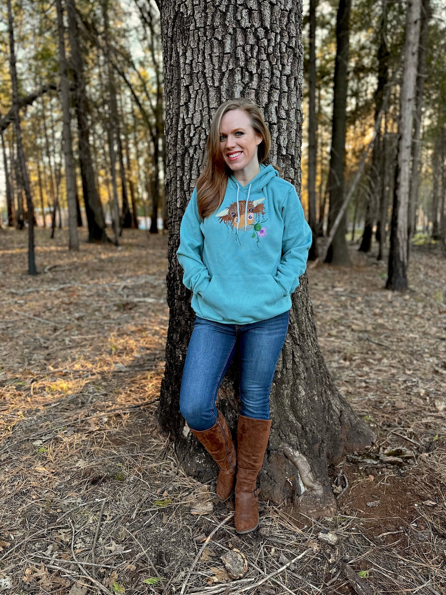 Highland Coo Cute Hairy Cow Embroidered Soft Fleece Unisex Sweatshirt Hoodie - Tampa Home & Garden Store
