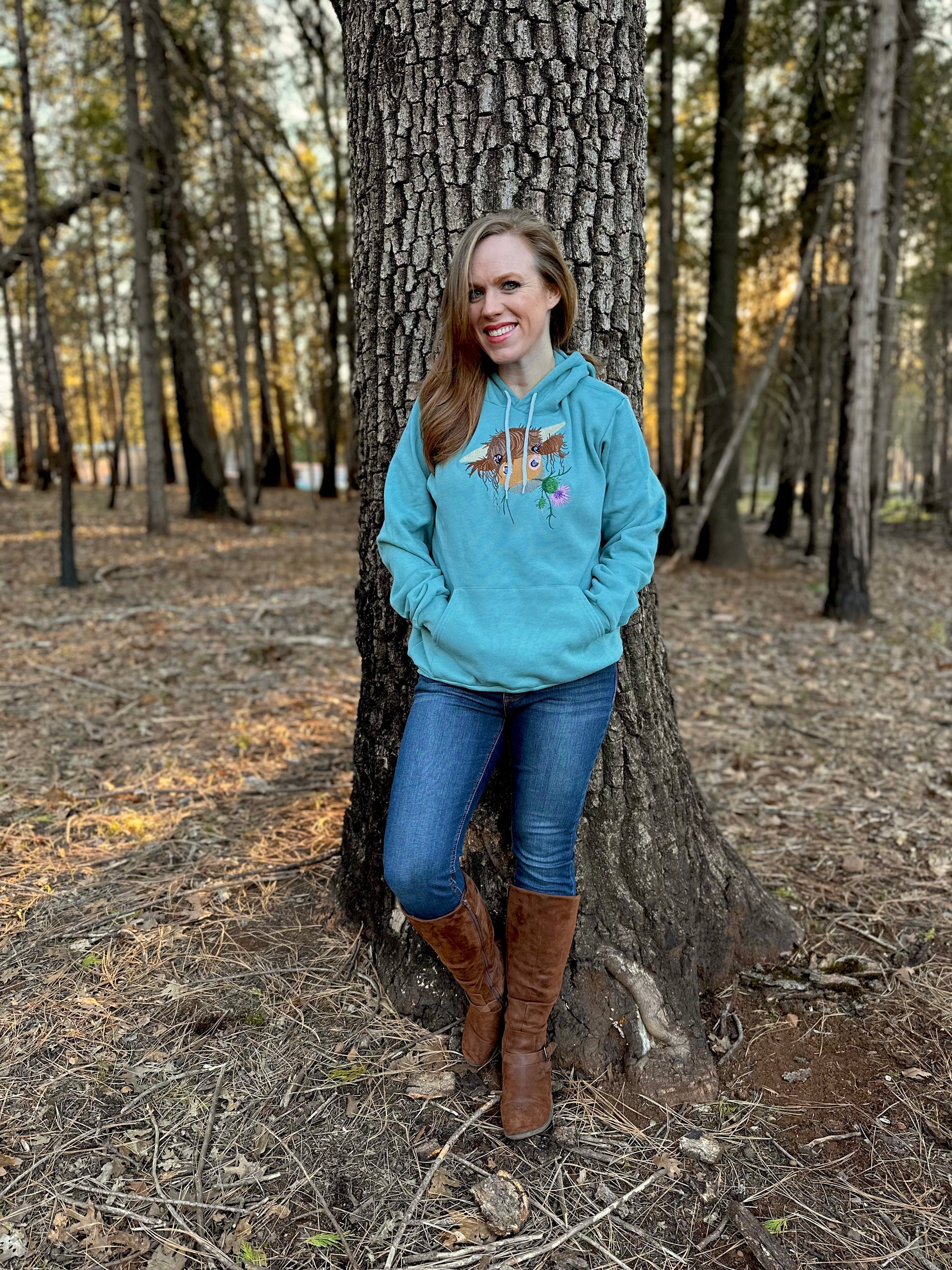 Highland Coo Cute Hairy Cow Embroidered Soft Fleece Unisex Sweatshirt Hoodie - Tampa Home & Garden Store