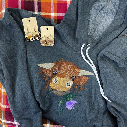 Highland Coo Cute Hairy Cow Embroidered Soft Fleece Unisex Sweatshirt Hoodie - Tampa Home & Garden Store