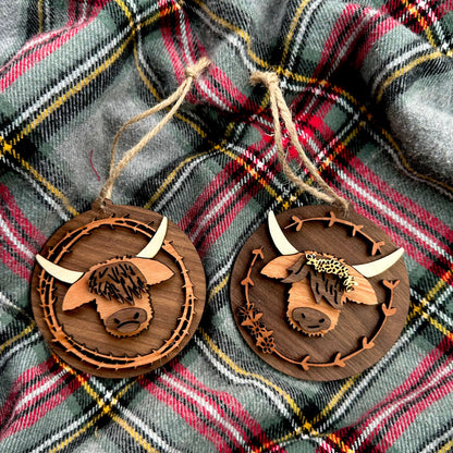 Highland Coo - Layered 3-D Wooden Ornaments by Acorn & Fox - Tampa Home & Garden Store