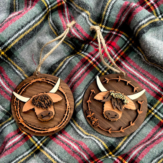 Highland Coo - Layered 3-D Wooden Ornaments by Acorn & Fox - Tampa Home & Garden Store