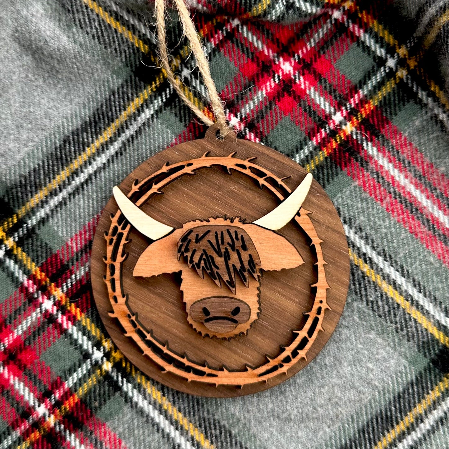 Highland Coo - Layered 3-D Wooden Ornaments by Acorn & Fox - Tampa Home & Garden Store