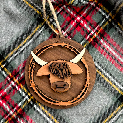Highland Coo - Layered 3-D Wooden Ornaments by Acorn & Fox - Tampa Home & Garden Store