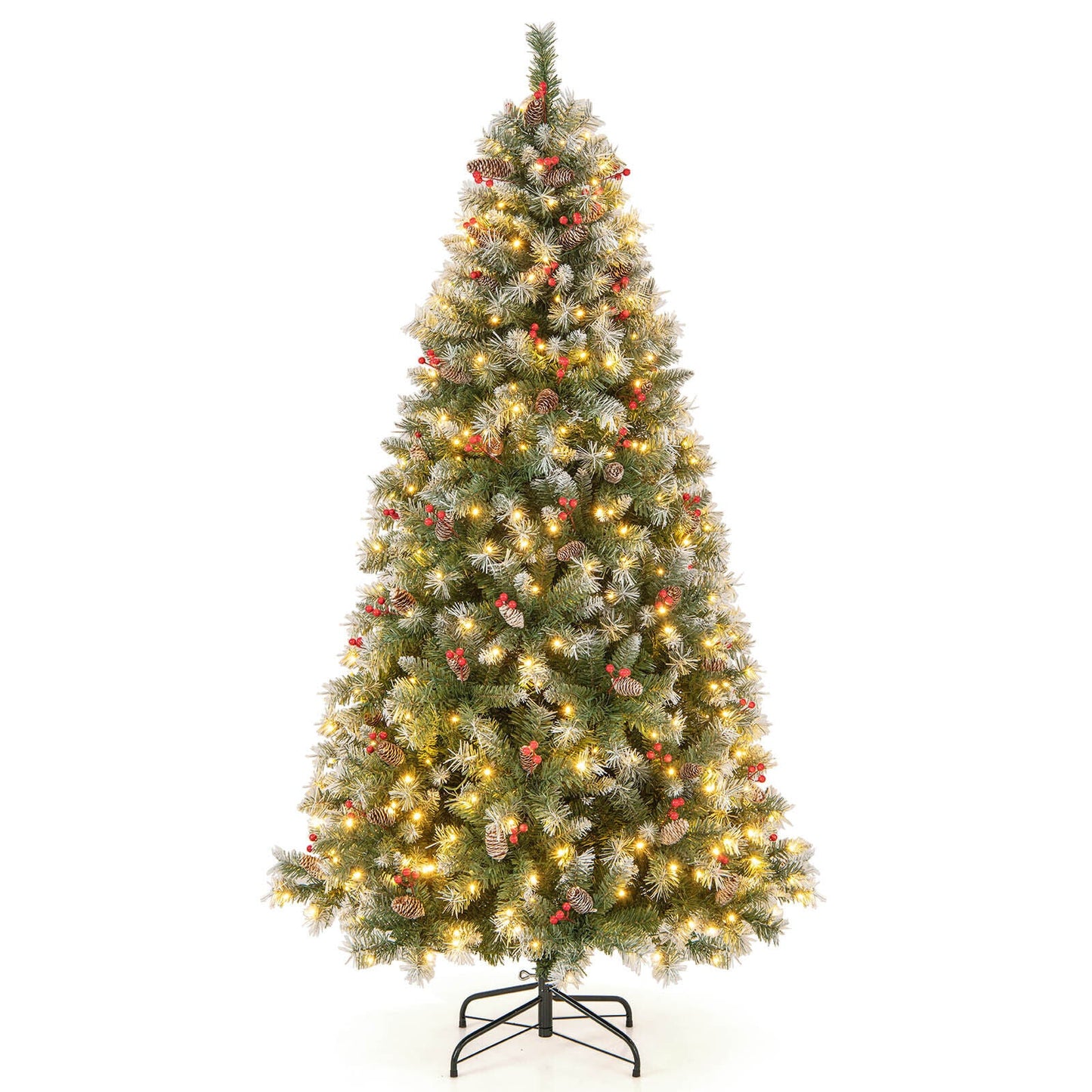 Árbol de Navidad Articulado con 450 Puntas de PVC y 200 Luces LED Blancas Cálidas-1.98 m