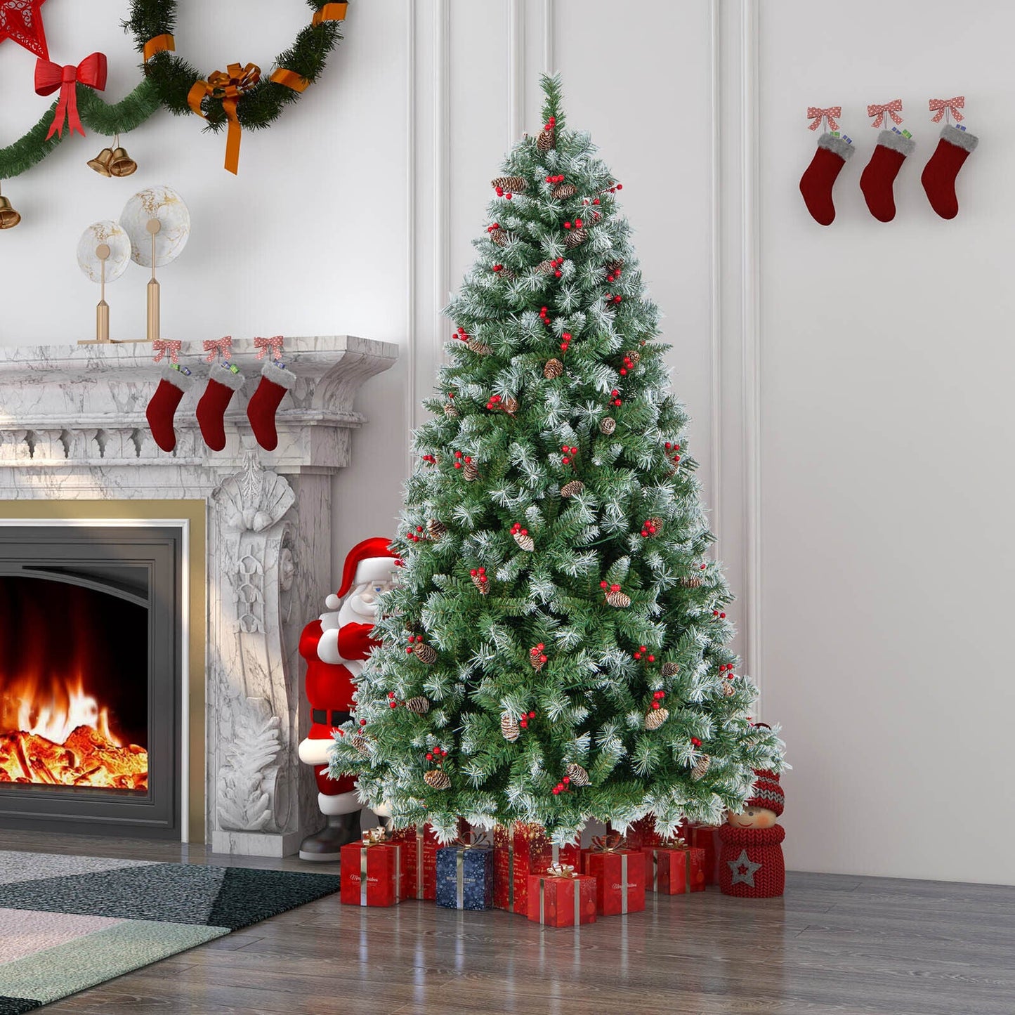 Árbol de Navidad Articulado con 450 Puntas de PVC y 200 Luces LED Blancas Cálidas-1.98 m