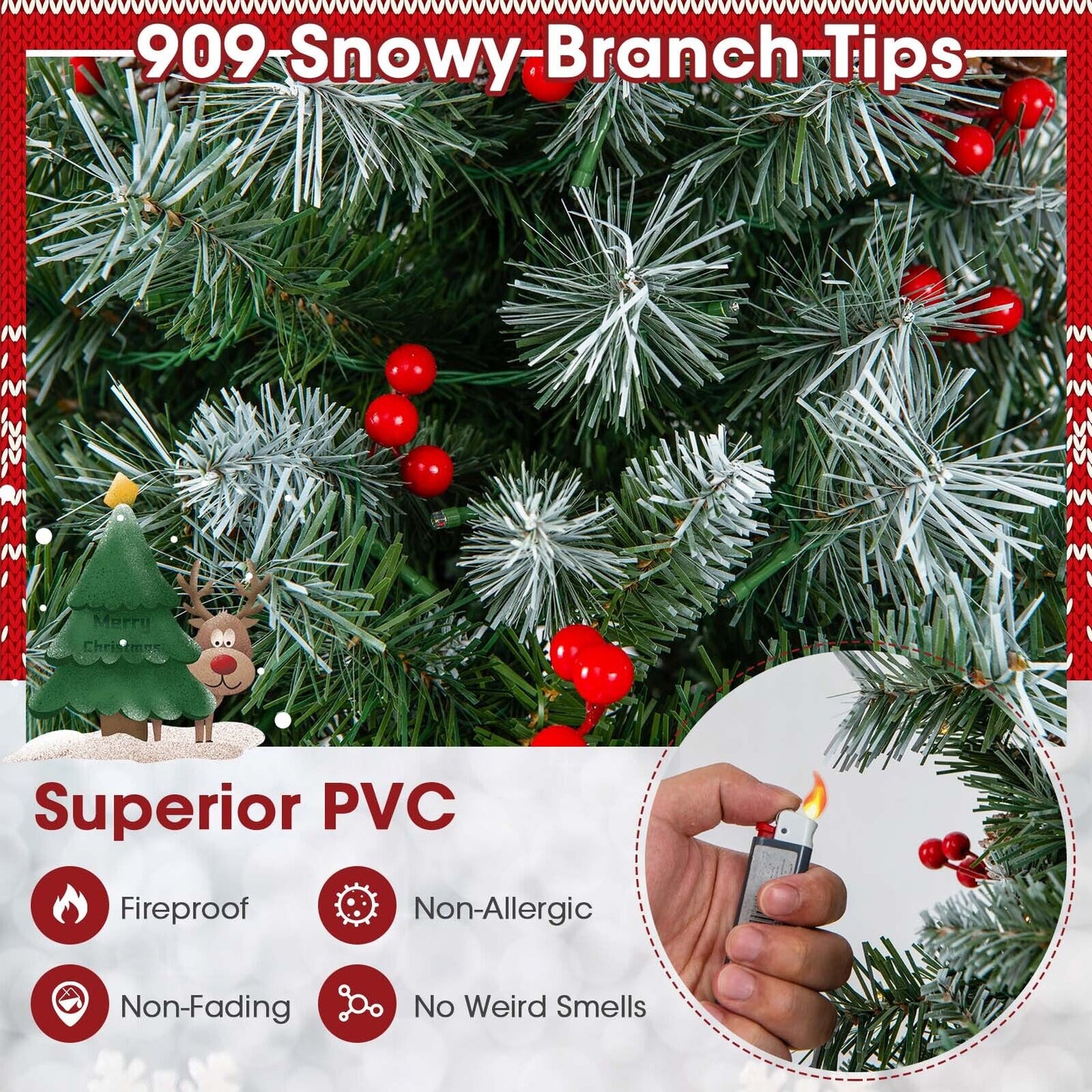 Árbol de Navidad Articulado con 450 Puntas de PVC y 200 Luces LED Blancas Cálidas-1.98 m