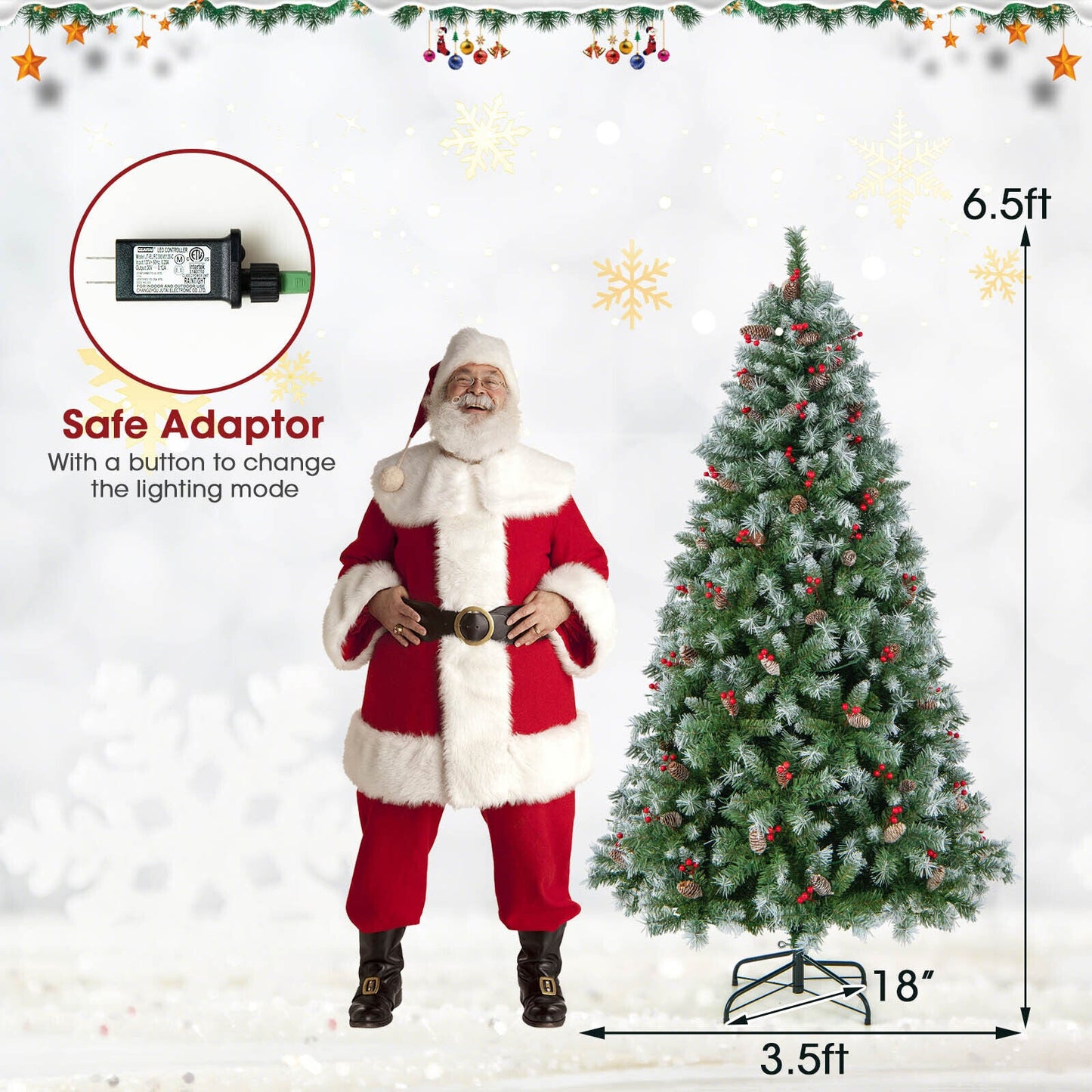 Árbol de Navidad Articulado con 450 Puntas de PVC y 200 Luces LED Blancas Cálidas-1.98 m