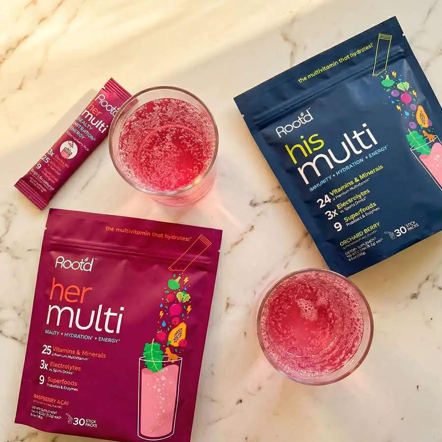 Root'd Couples Wellness Pack multivitamin twopack blue his multi bag magenta her multi pouch on Tampa Home & Garden Store