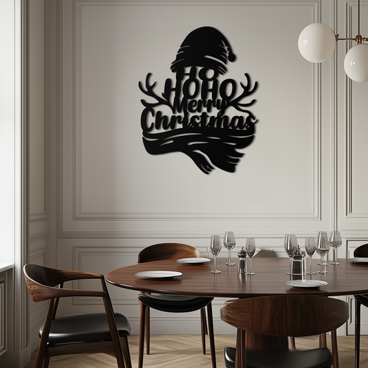 Ho Ho Ho Merry Christmas Metal Wall Art - Festive Reindeer Antlers Holiday Decor- KAF313 - Tampa Home & Garden Store