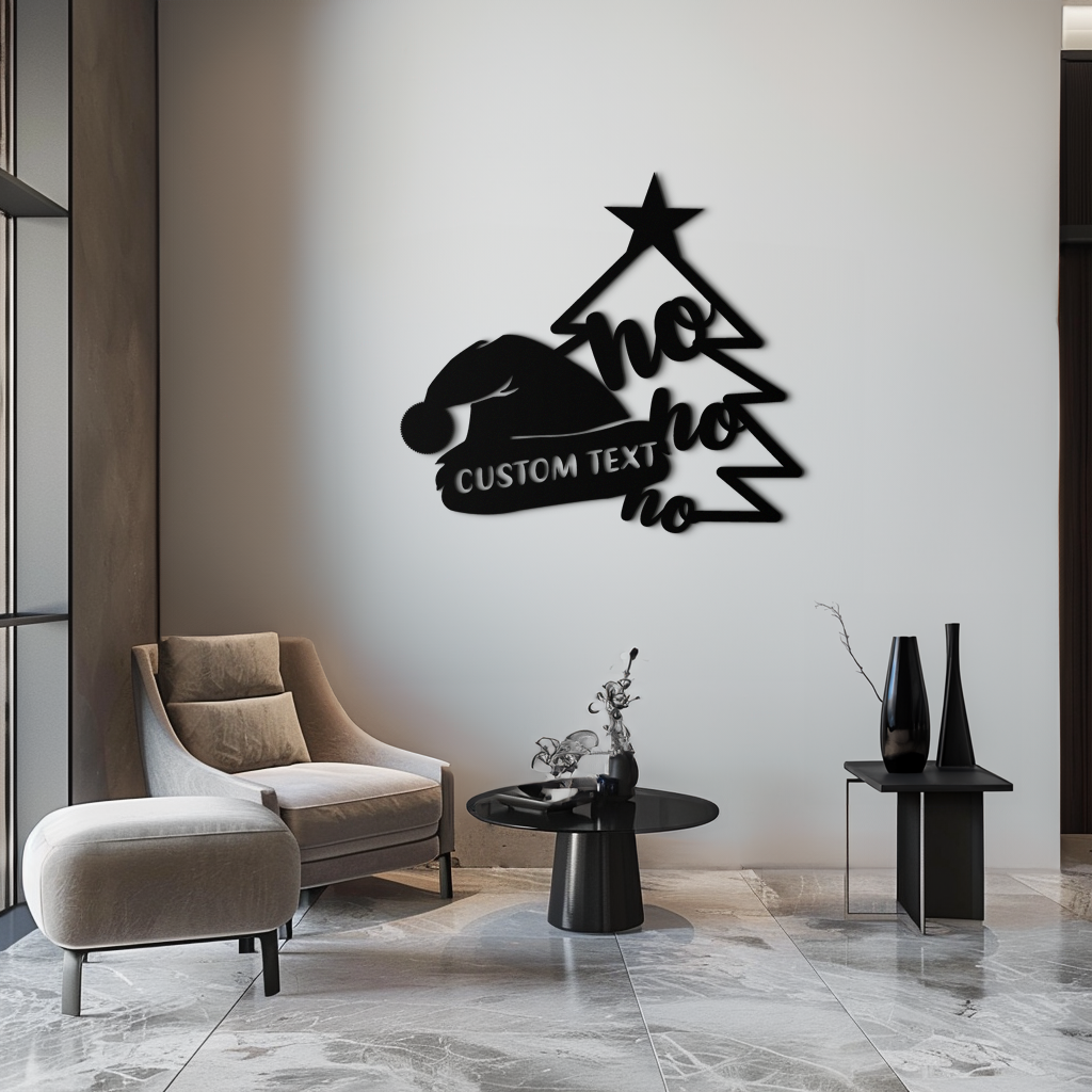 Ho Ho Ho Santa Hat & Tree Metal Wall Art - Customizable Holiday Decor- KAF314 - Tampa Home & Garden Store