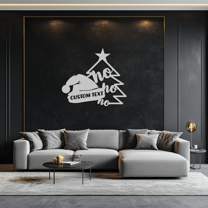 Ho Ho Ho Santa Hat & Tree Metal Wall Art - Customizable Holiday Decor- KAF314 - Tampa Home & Garden Store