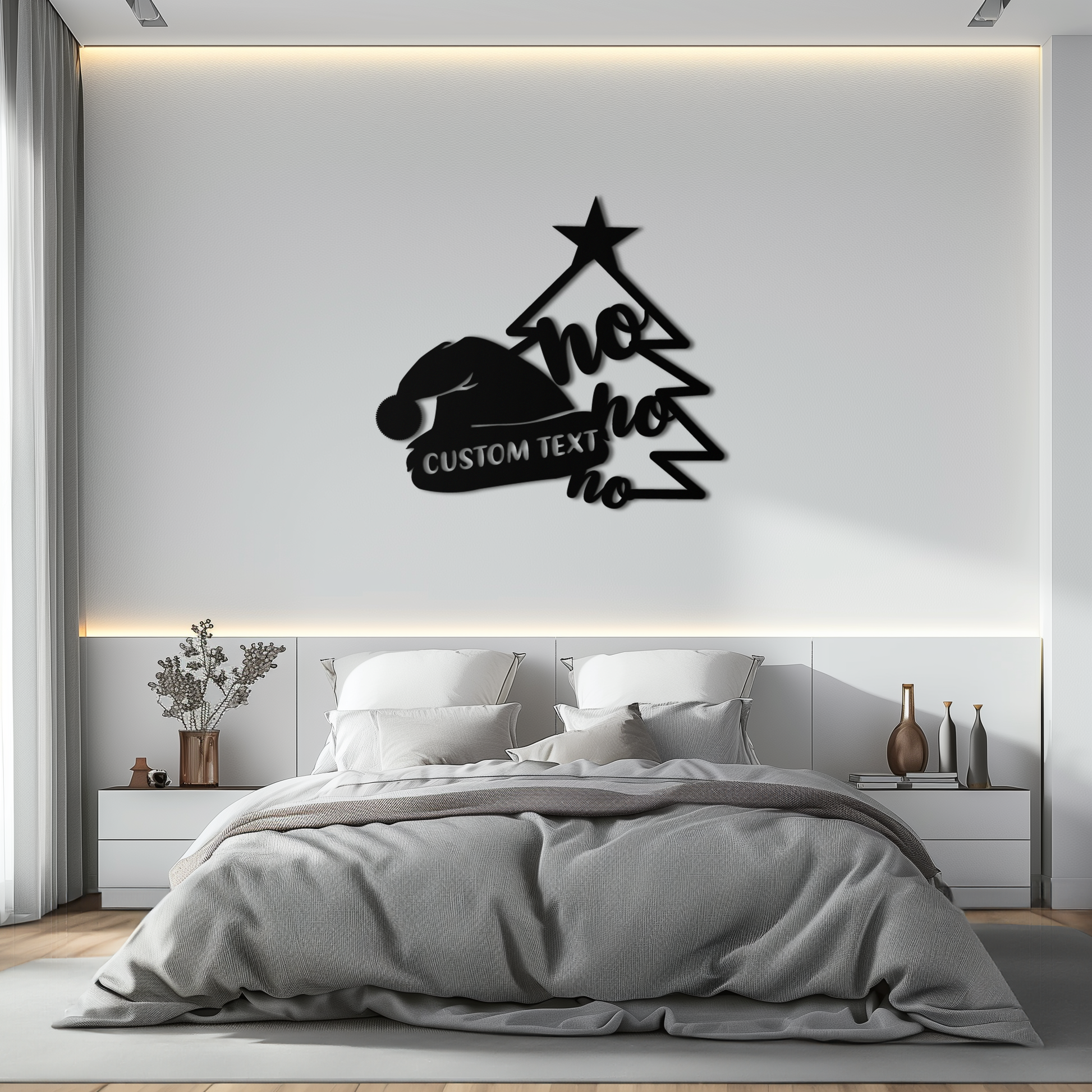 Ho Ho Ho Santa Hat & Tree Metal Wall Art - Customizable Holiday Decor- KAF314 - Tampa Home & Garden Store