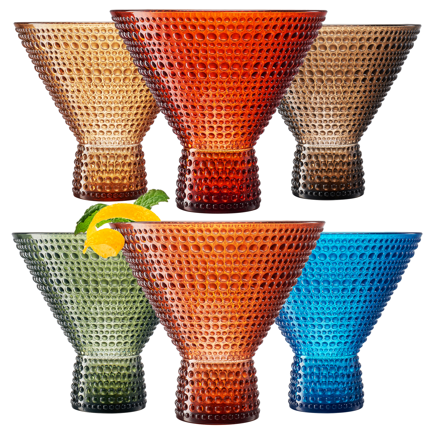 Set of Six Acrylic Hobnail Martini Glasses