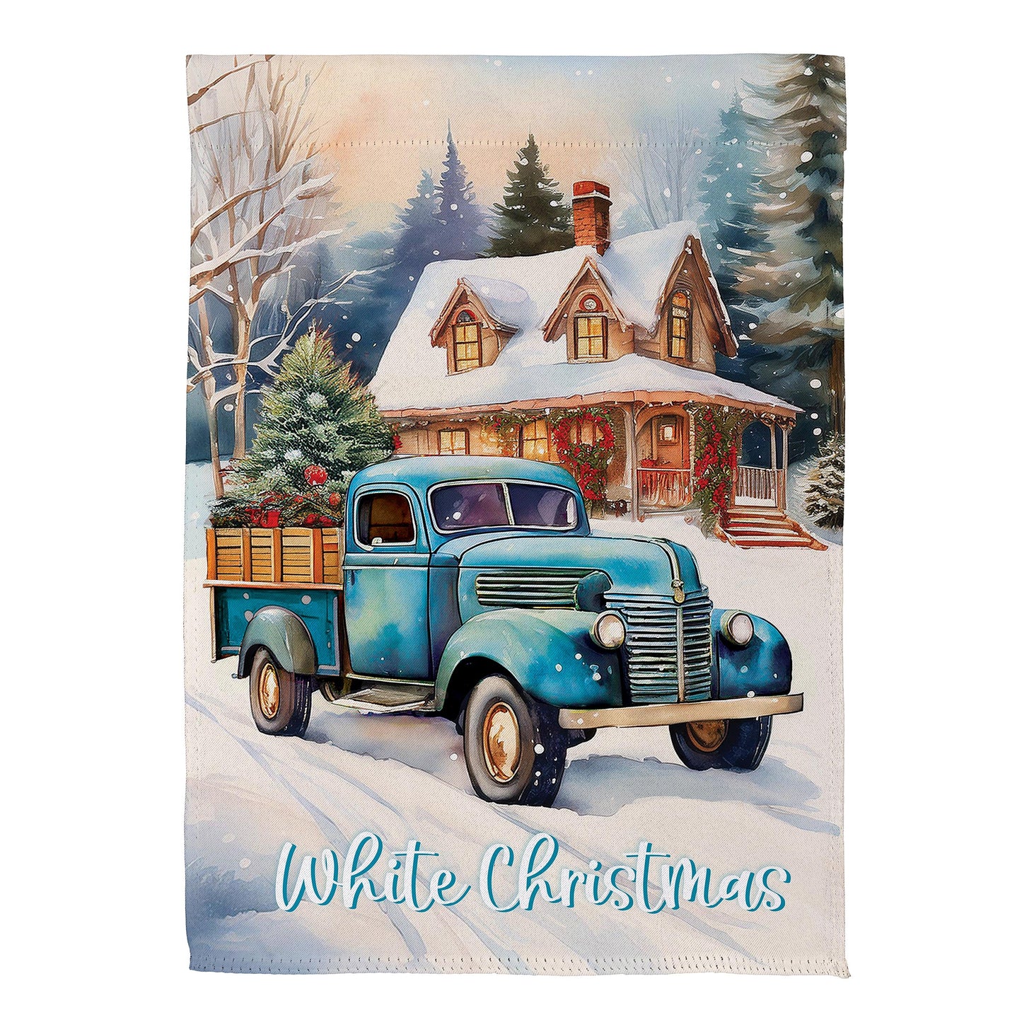 Holiday Blue Truck Suede House Flag - Tampa Home & Garden Store