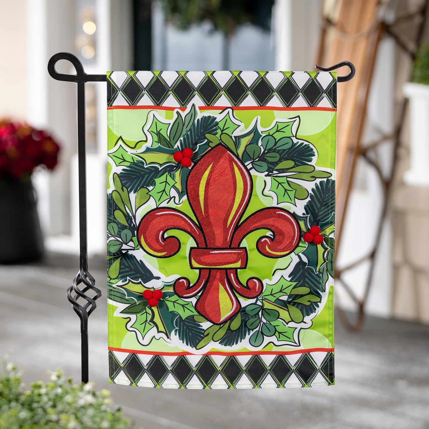 Holiday Fleur De Lis Applique Garden Flag - Tampa Home & Garden Store