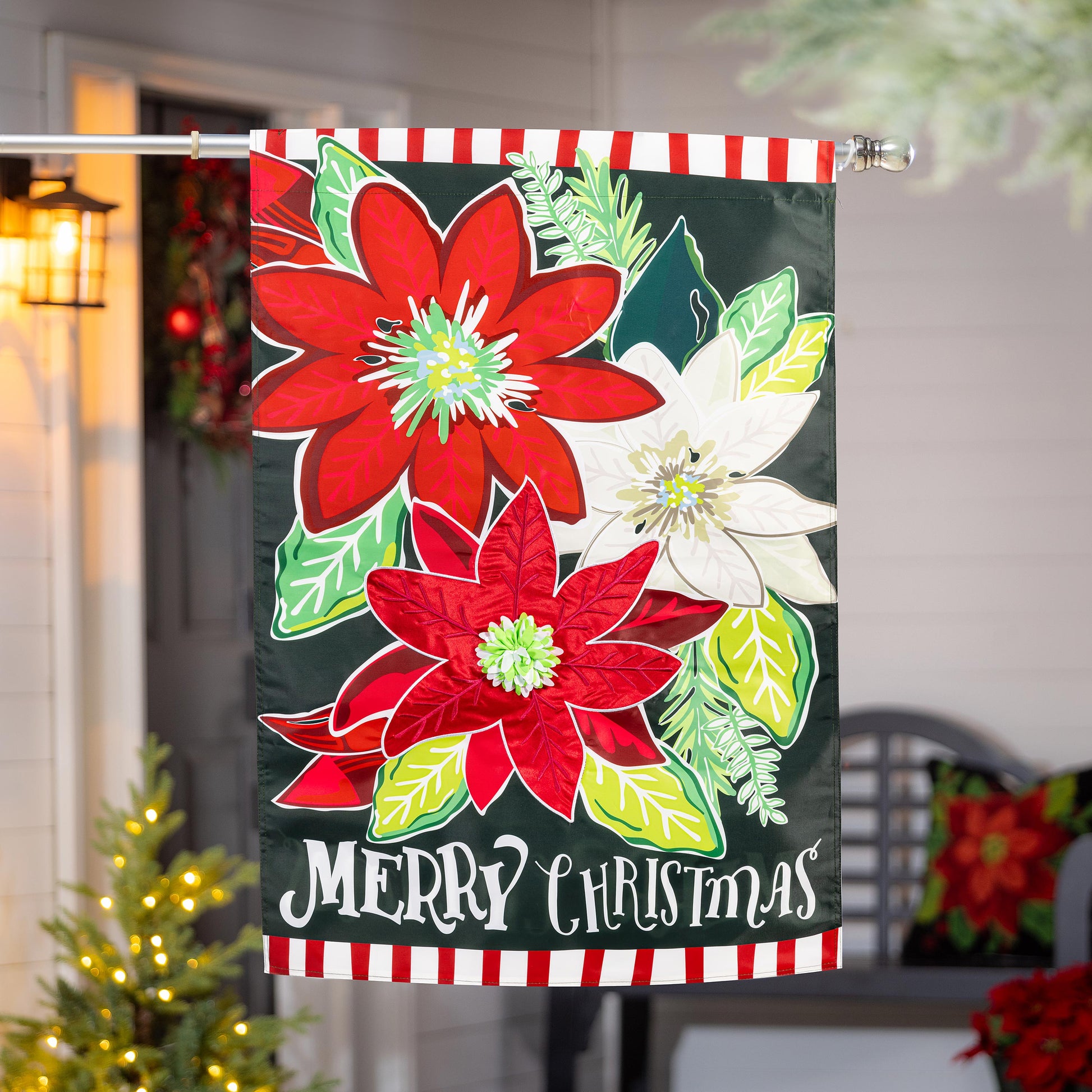 Holiday Poinsettia Applique House Flag - Tampa Home & Garden Store