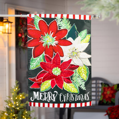 Holiday Poinsettia Applique House Flag - Tampa Home & Garden Store