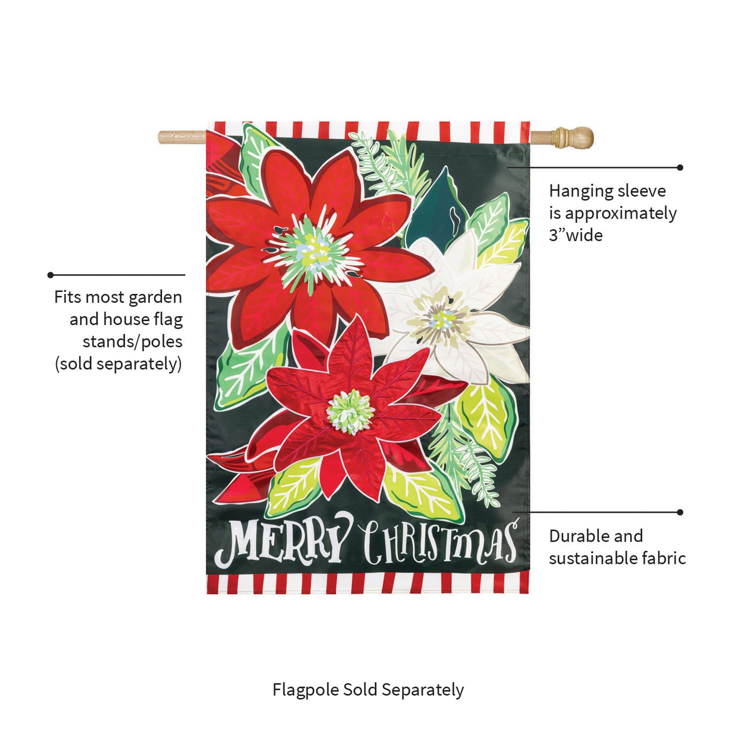 Holiday Poinsettia Applique House Flag - Tampa Home & Garden Store