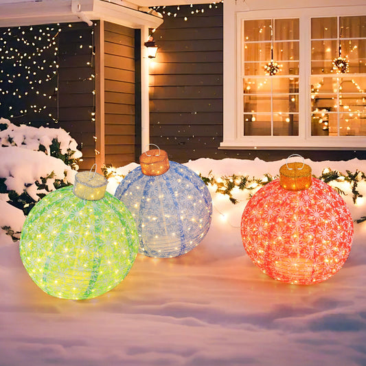 Pre-Lit Pop Up Christmas Ball Set with 300 LED Lights, 3 colorful illuminated spheres (green blue red) DirectDeals on Tampa Home & Garden Store