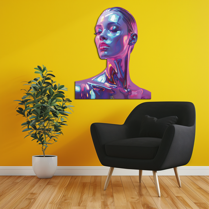 Holographic Woman Portrait Metal Wall Art – Futuristic UV Decor-KAFUVM009 - Tampa Home & Garden Store