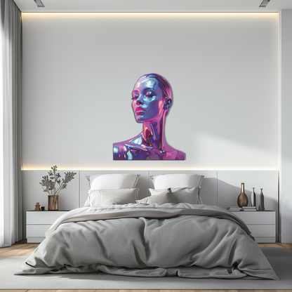 Holographic Woman Portrait Metal Wall Art – Futuristic UV Decor-KAFUVM009 - Tampa Home & Garden Store