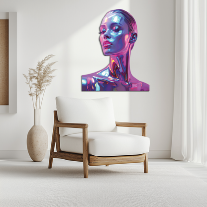 Holographic Woman Portrait Metal Wall Art – Futuristic UV Decor-KAFUVM009 - Tampa Home & Garden Store