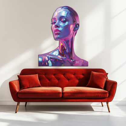 Holographic Woman Portrait Metal Wall Art – Futuristic UV Decor-KAFUVM009 - Tampa Home & Garden Store