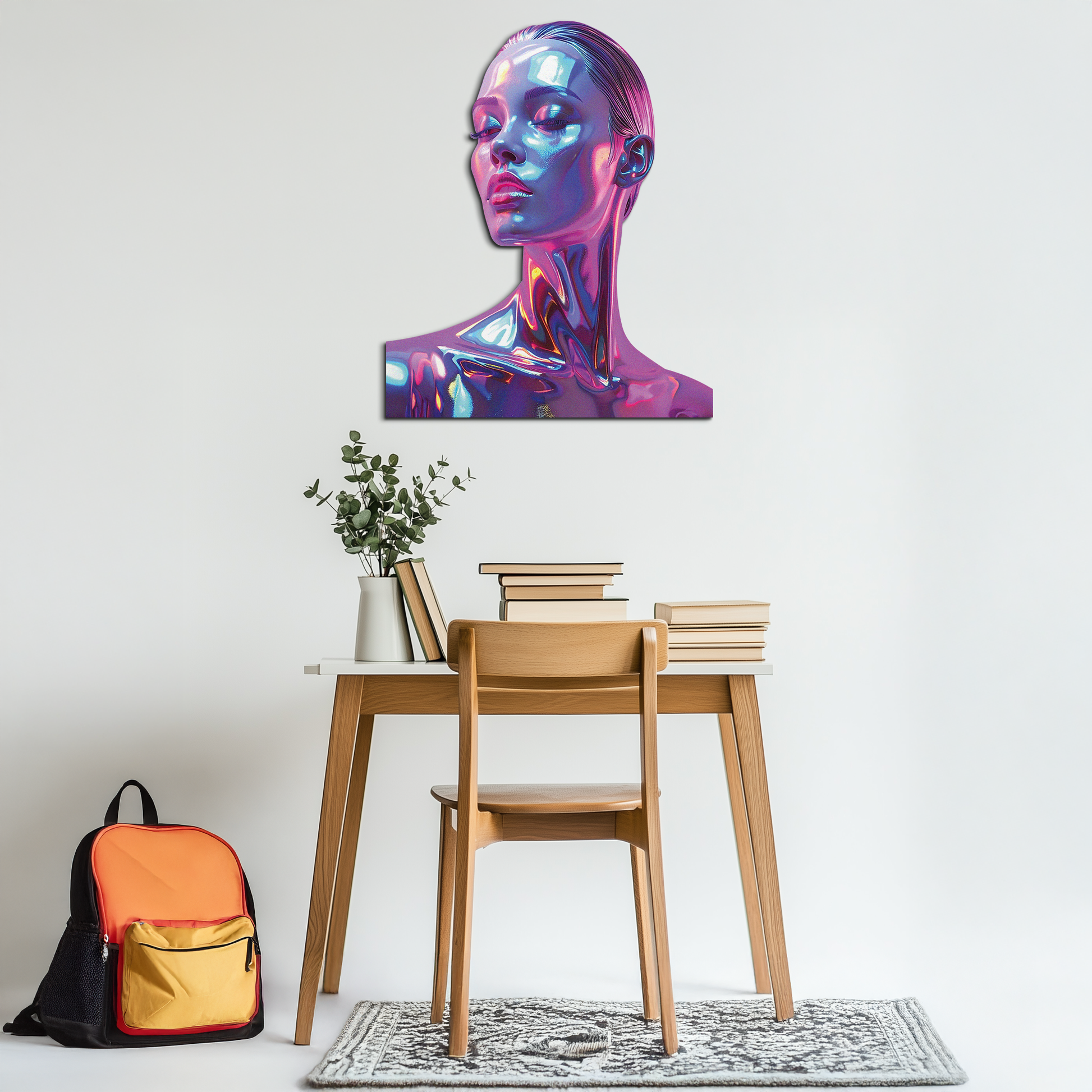 Holographic Woman Portrait Metal Wall Art – Futuristic UV Decor-KAFUVM009 - Tampa Home & Garden Store