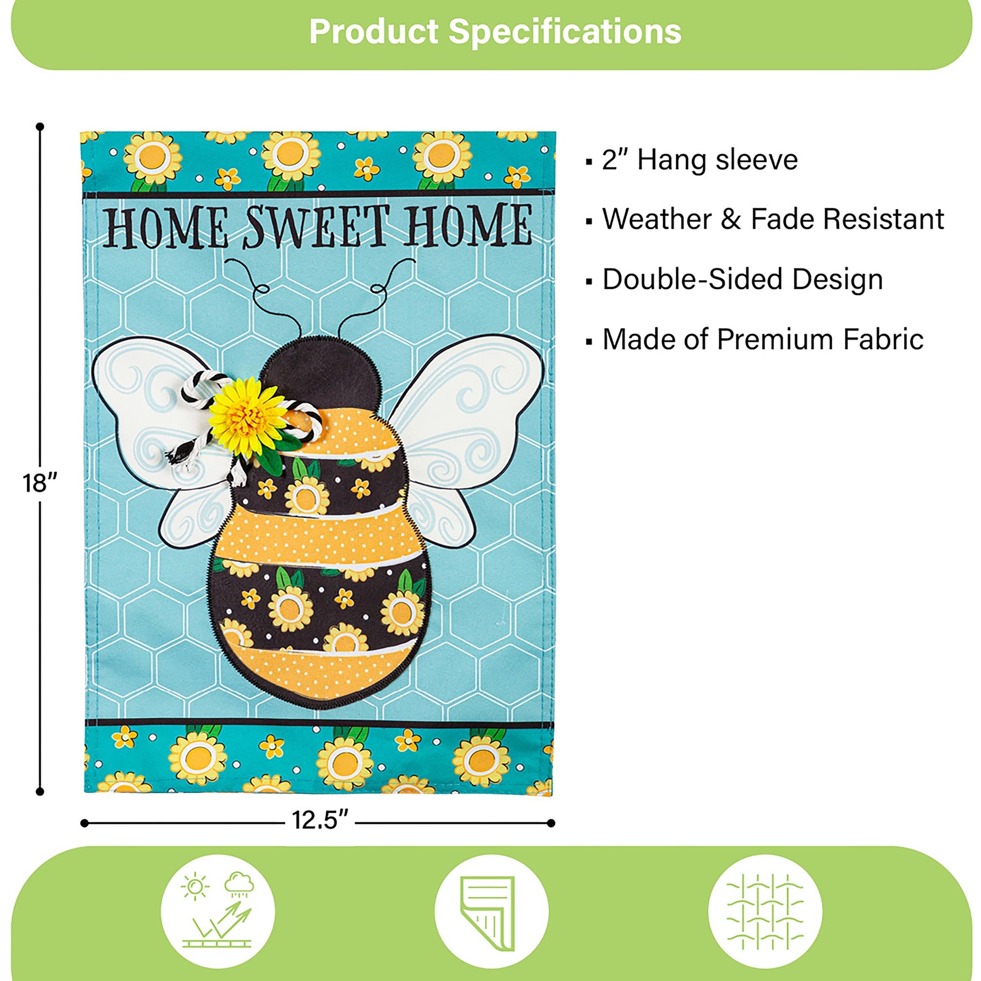 Home Sweet Home Bee Linen Garden Flag - Tampa Home & Garden Store