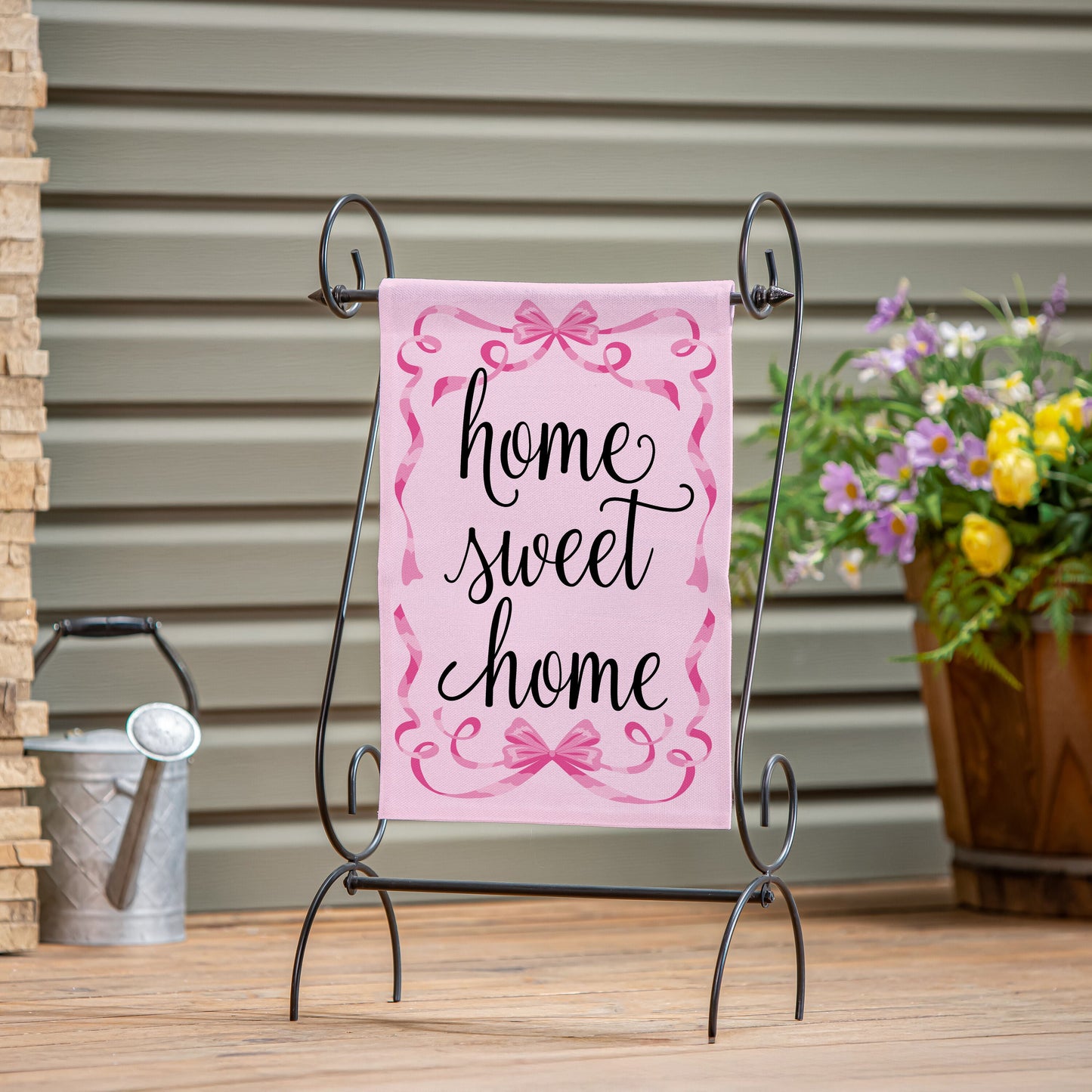 Home Sweet Home Pink Ribbon Burlap Garden Flag - Tampa Home & Garden Store