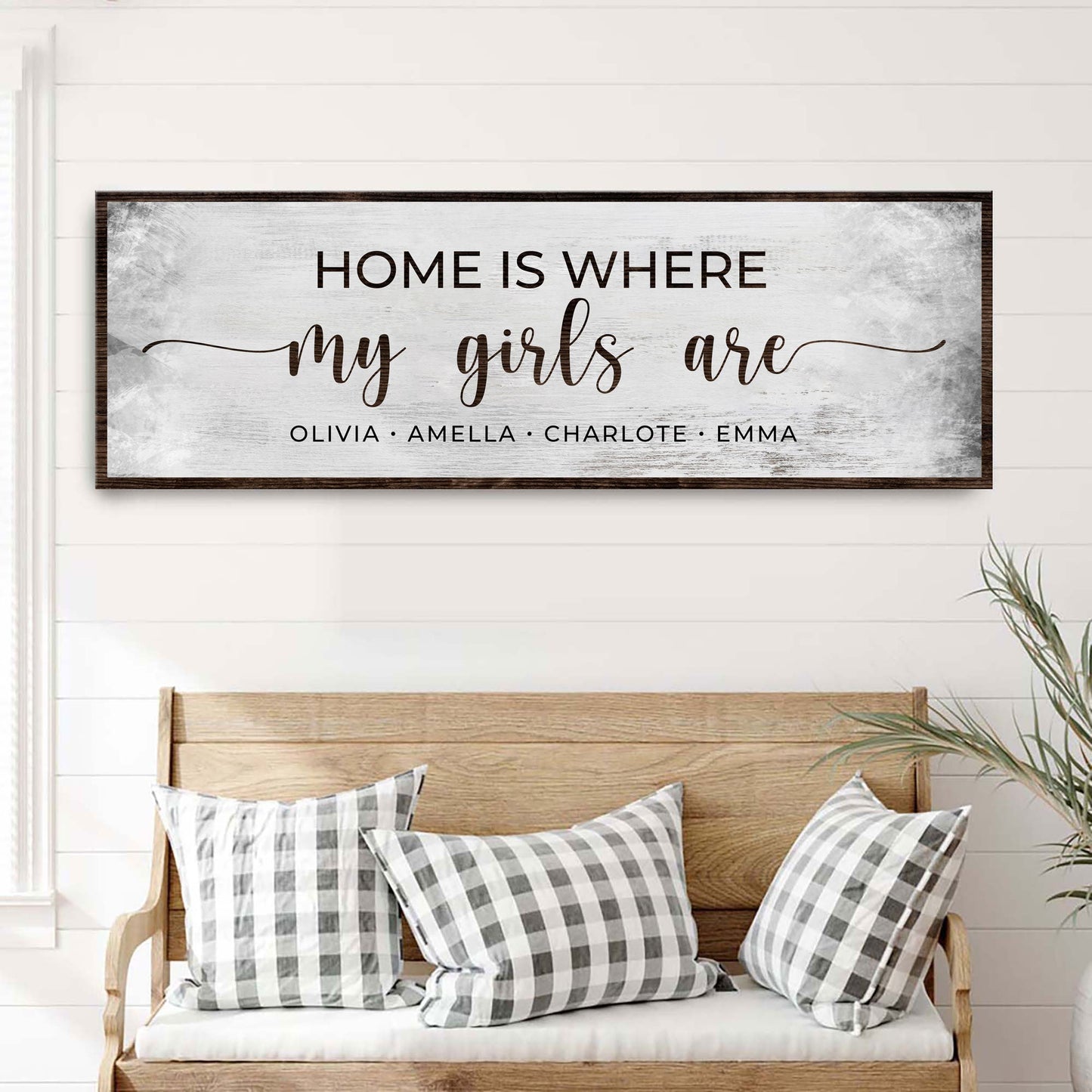 Tailored Canvases canvas sign Home Is Where My Girls Are II with rustic wood frame on Tampa Home & Garden Store